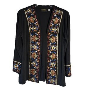 Bob Mackie Byzantine Embroidered Border Kimono Wearable Art Size XS Black